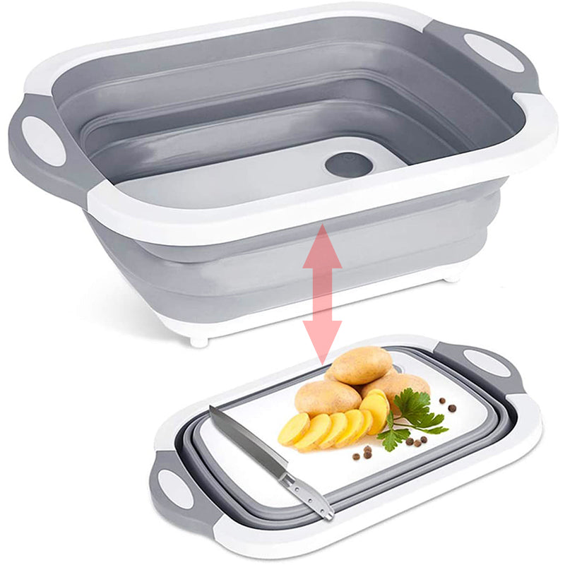 MagicPlus Tábua de Carnes, Cesto Escorredor e Bacia em Silicone Dobrável 3 em 1