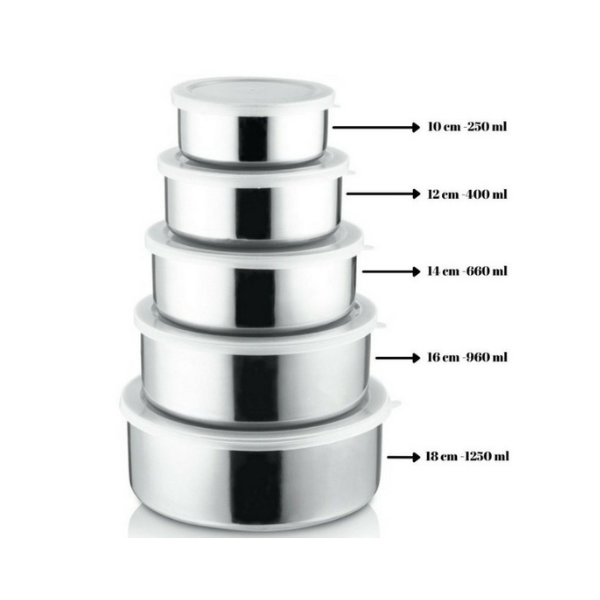 Conjunto de Tigelas em Aço Inox Premium 5 Peças Saladas Guarnições