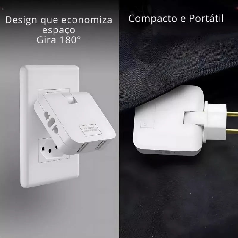 Adaptador de Tomada Articulado Com Entrada Usb-c e 4 Portas - Praticidade e Conectividade