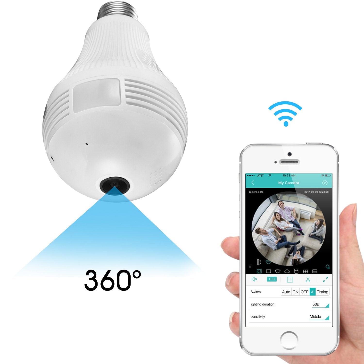 Câmera Lâmpada Espiã IP Wifi Segurança Visão 360 Microfone e Alto-falante V380