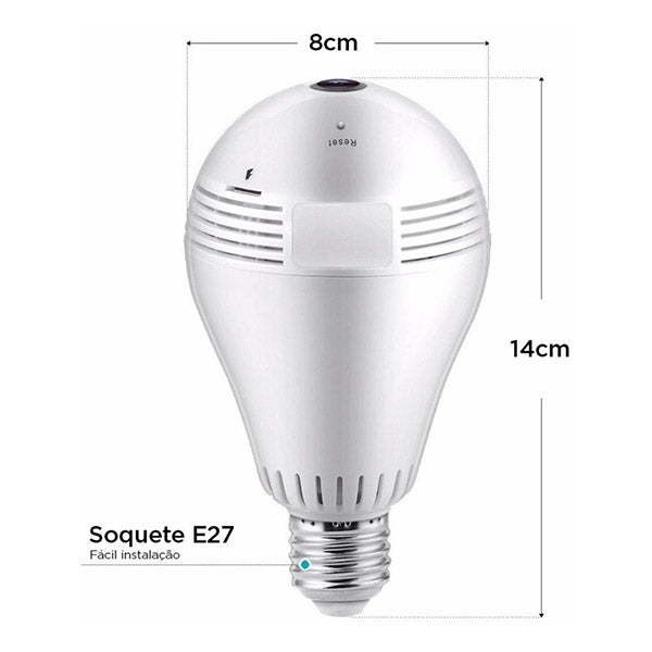 Câmera Lâmpada Espiã IP Wifi Segurança Visão 360 Microfone e Alto-falante V380