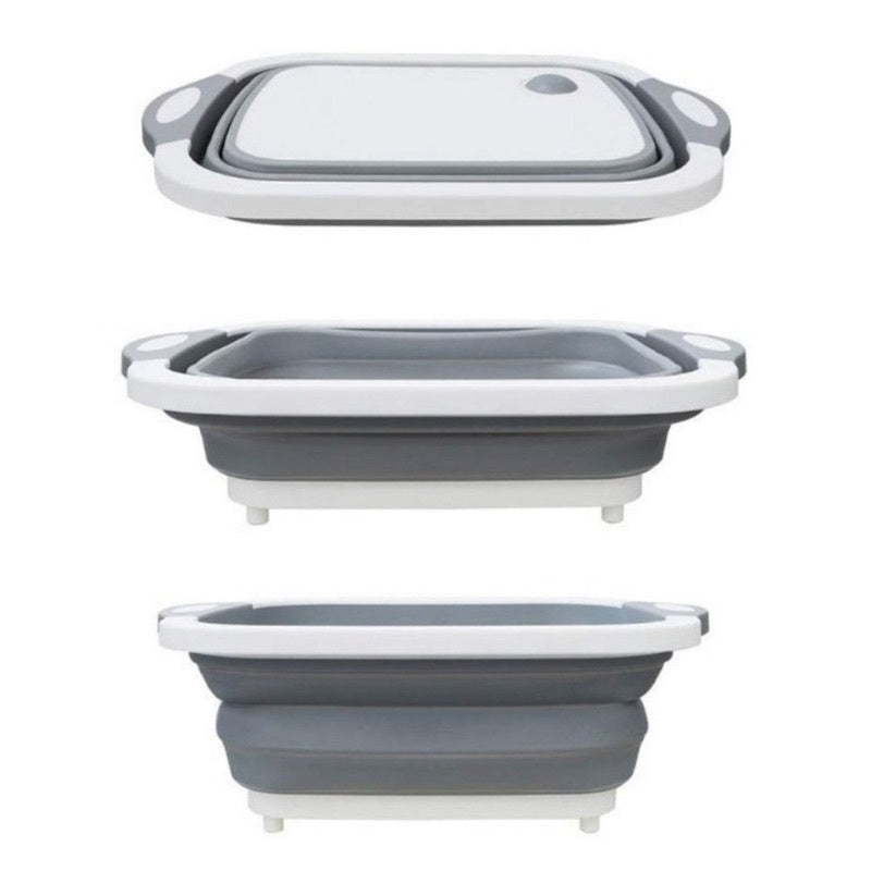 MagicPlus Tábua de Carnes, Cesto Escorredor e Bacia em Silicone Dobrável 3 em 1