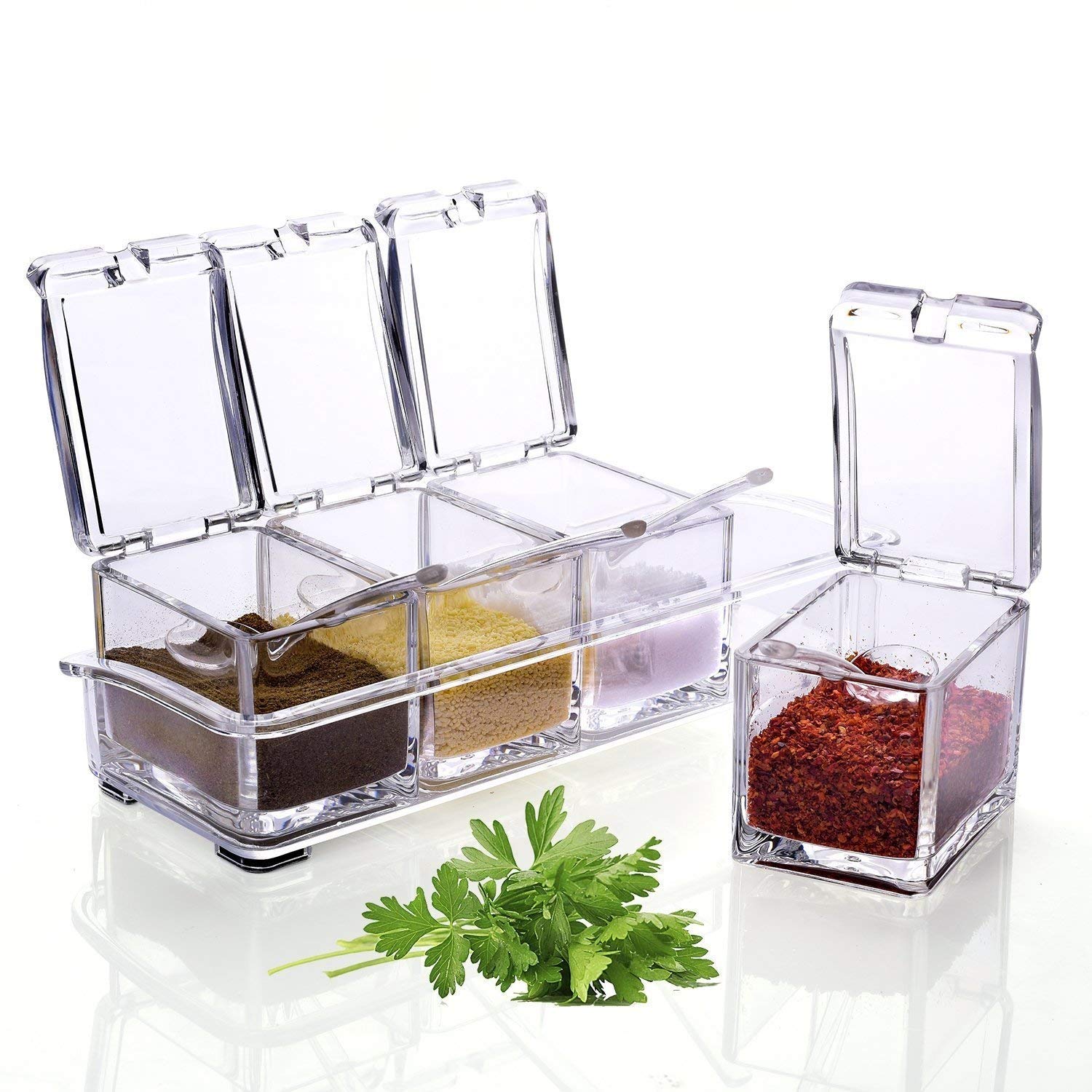 Porta Condimentos Acrílico Crystal 4 Potes Com Colheres - Organização e Praticidade Para Sua Cozinha