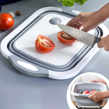 MagicPlus Tábua de Carnes, Cesto Escorredor e Bacia em Silicone Dobrável 3 em 1