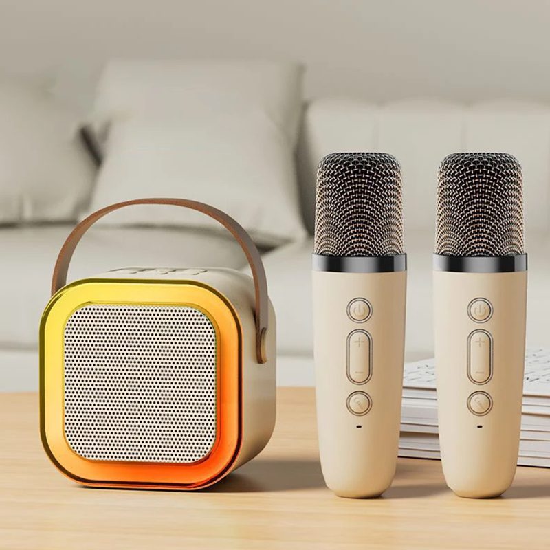 Caixa de Som Karaokê Bluetooth Led Com 2 Microfones Sem Fio