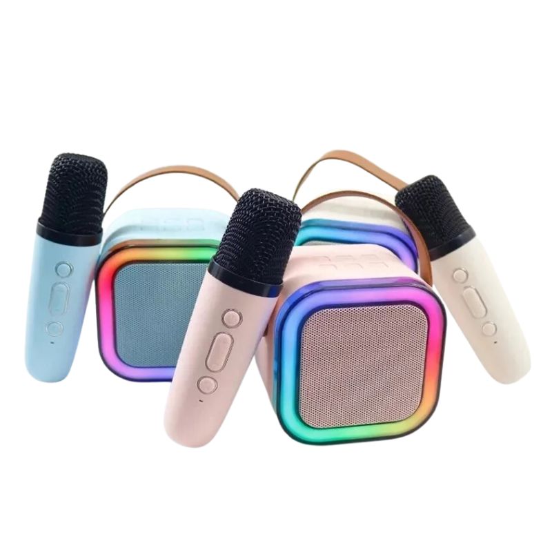 Caixa de Som Karaokê Bluetooth Led Com 2 Microfones Sem Fio