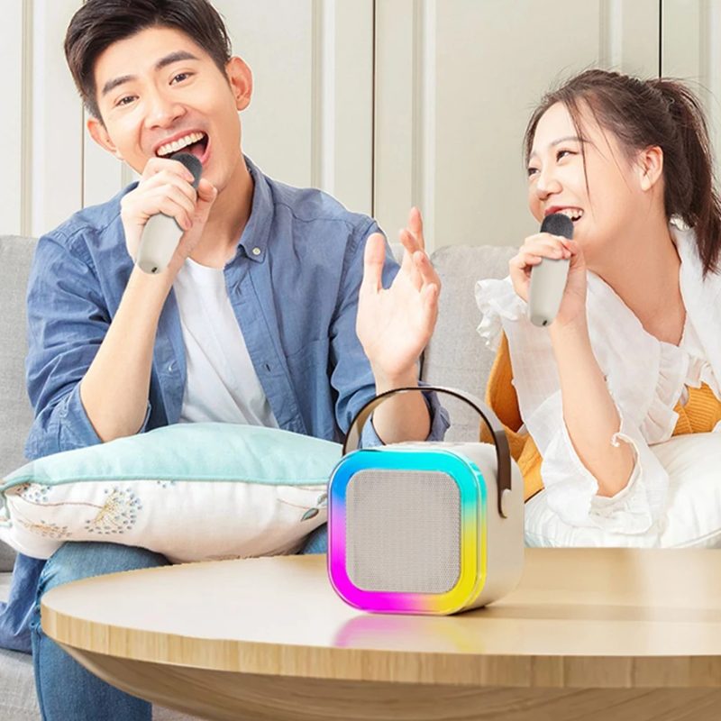 Caixa de Som Karaokê Bluetooth Led Com 2 Microfones Sem Fio
