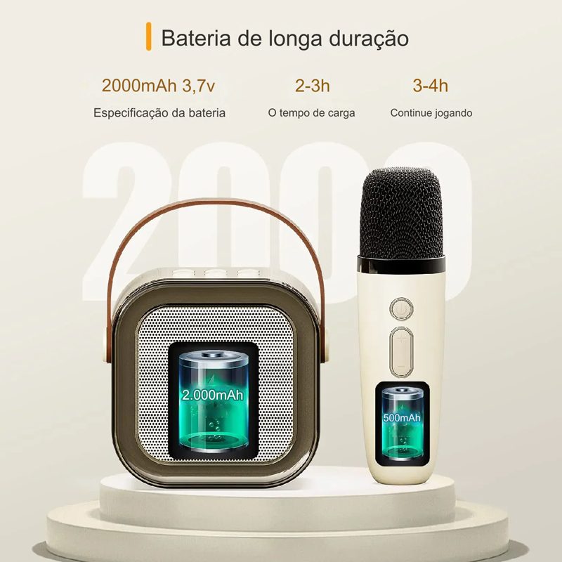 Caixa de Som Karaokê Bluetooth Led Com 2 Microfones Sem Fio