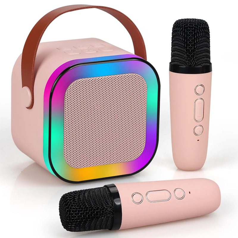 Caixa de Som Karaokê Bluetooth Led Com 2 Microfones Sem Fio