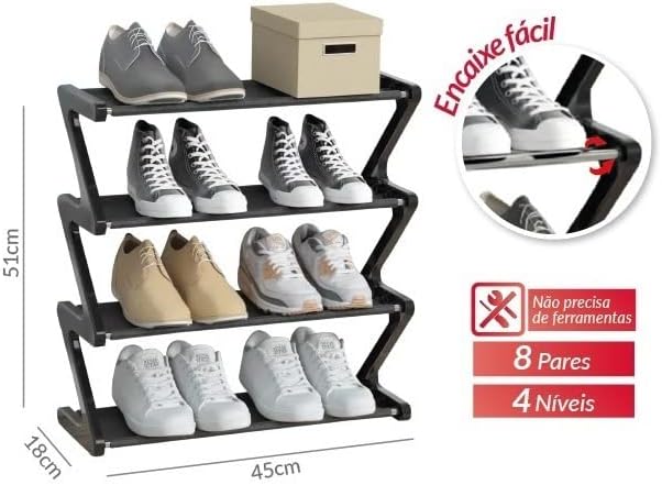 Sapateira Estante Porta Livros ZigZag 8 pares 4 Níveis