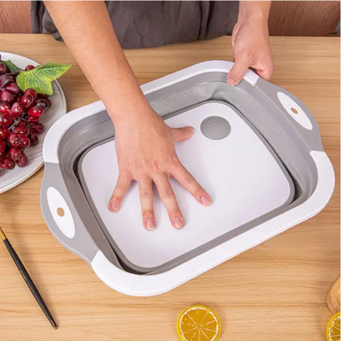 MagicPlus Tábua de Carnes, Cesto Escorredor e Bacia em Silicone Dobrável 3 em 1