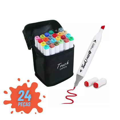 Kit Completo de Canetas Marcadoras Ponta Dupla – 24 Cores Para Ilustrações e Design