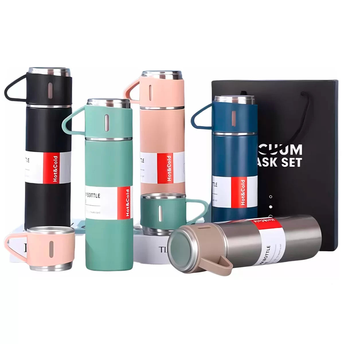 Kit Garrafa Térmica Vacuum Flask 500ml com 3 Canecas