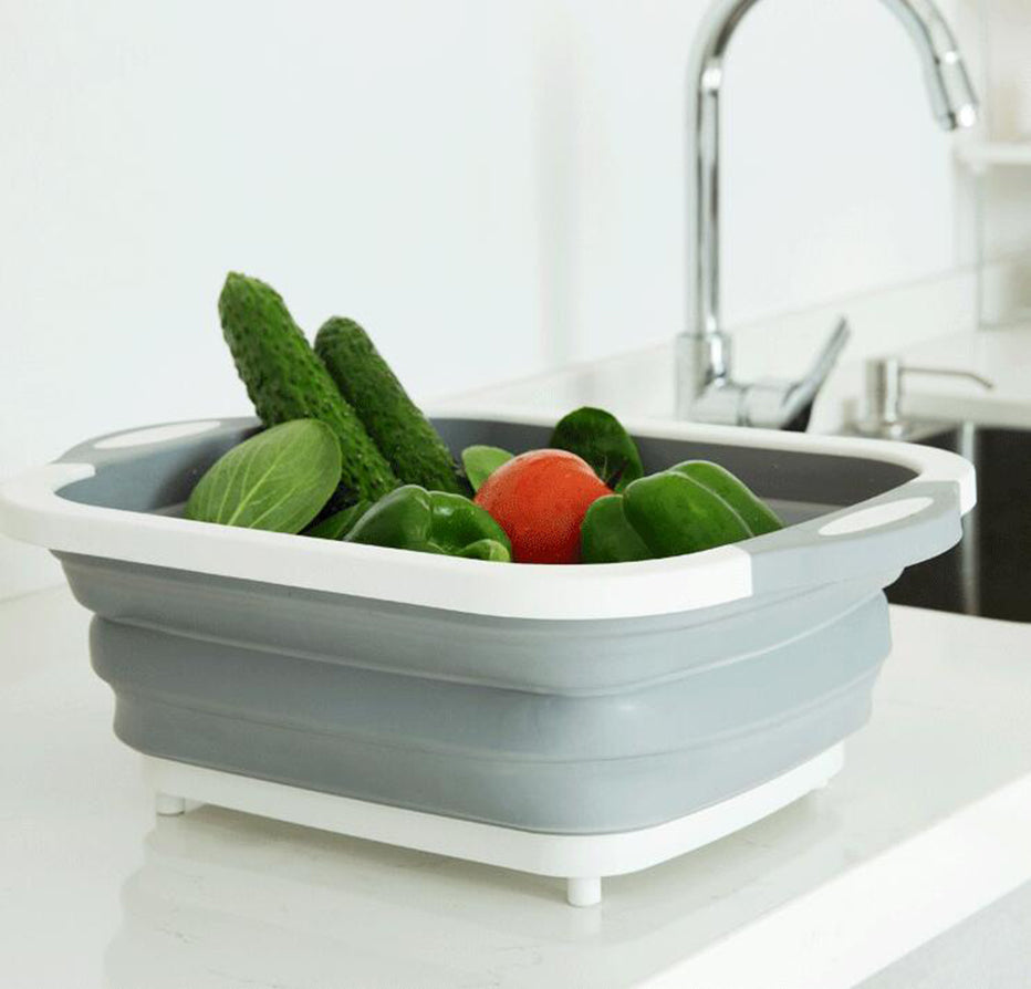 MagicPlus Tábua de Carnes, Cesto Escorredor e Bacia em Silicone Dobrável 3 em 1
