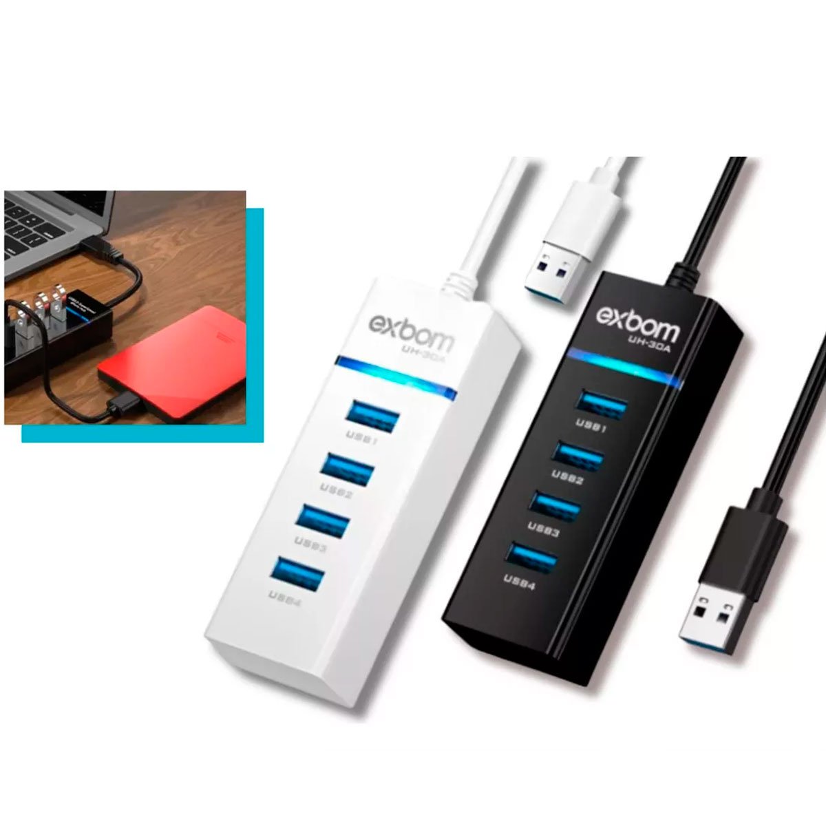 Hub USB 3.0 4 Portas LED Indicador High Speed HD