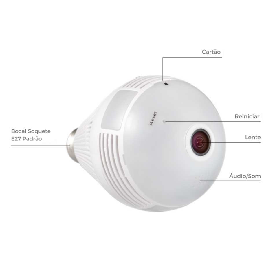 Câmera Lâmpada Espiã IP Wifi Segurança Visão 360 Microfone e Alto-falante V380