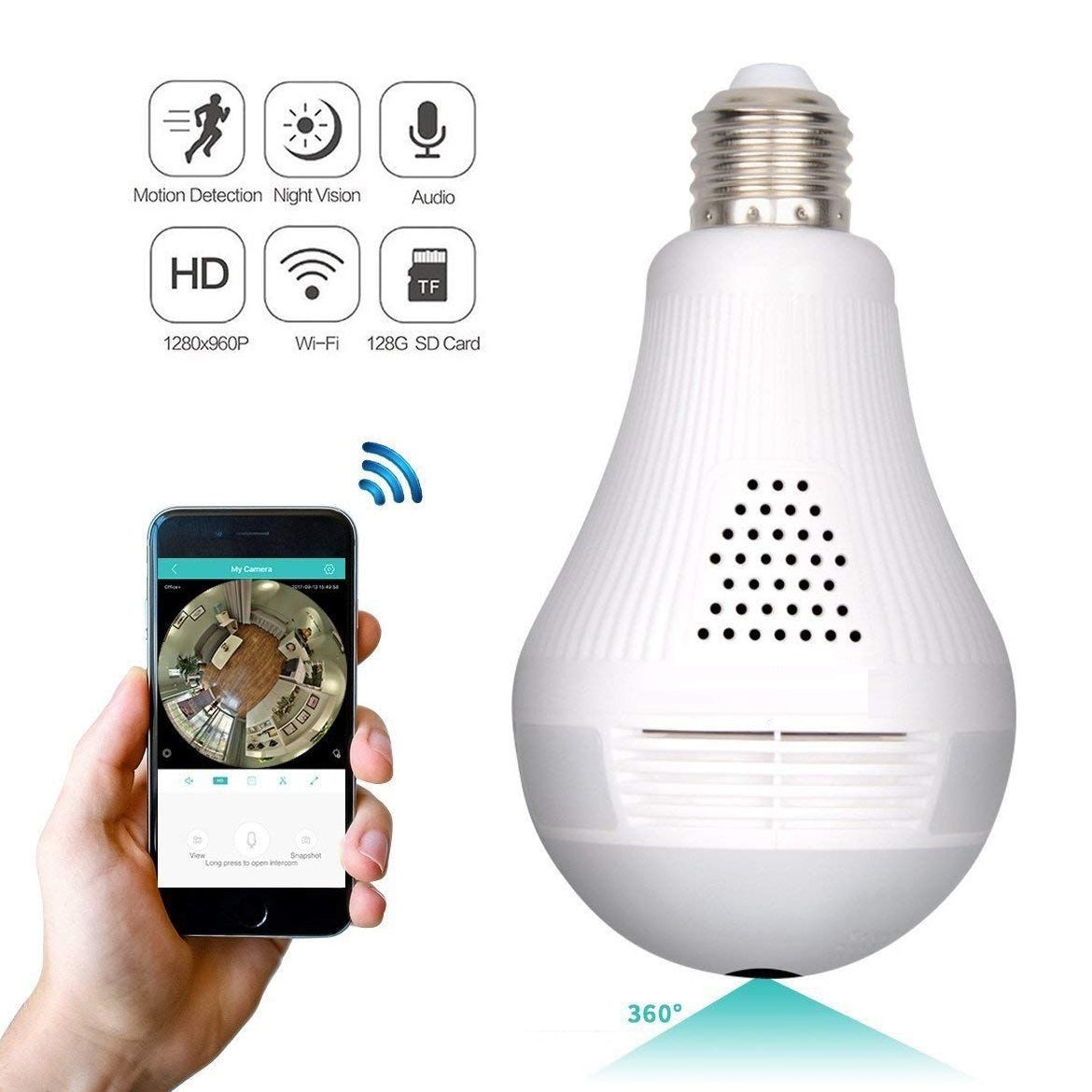 Câmera Lâmpada Espiã IP Wifi Segurança Visão 360 Microfone e Alto-falante V380