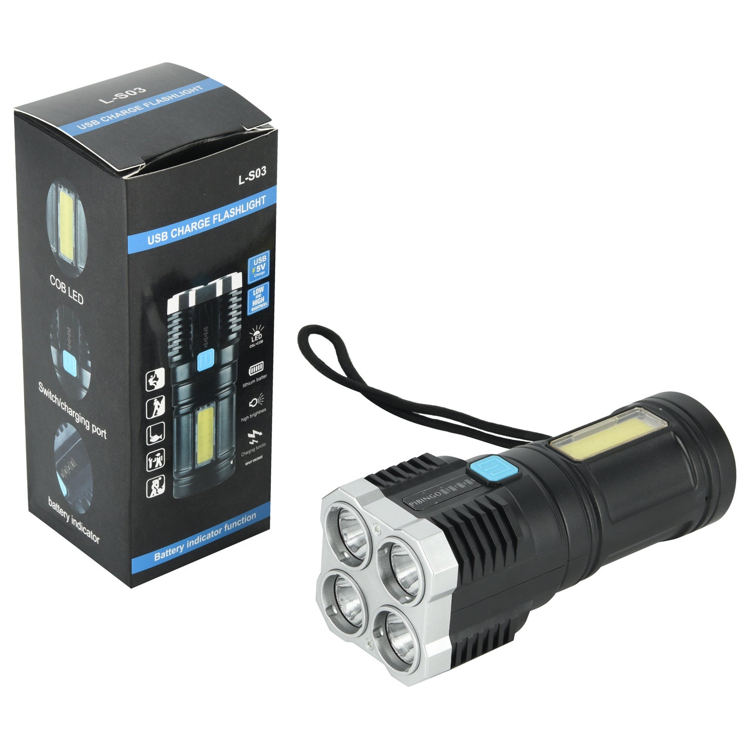 Lanterna Led USB 4 Núcleos à Prova D’água  Potente Recarregável