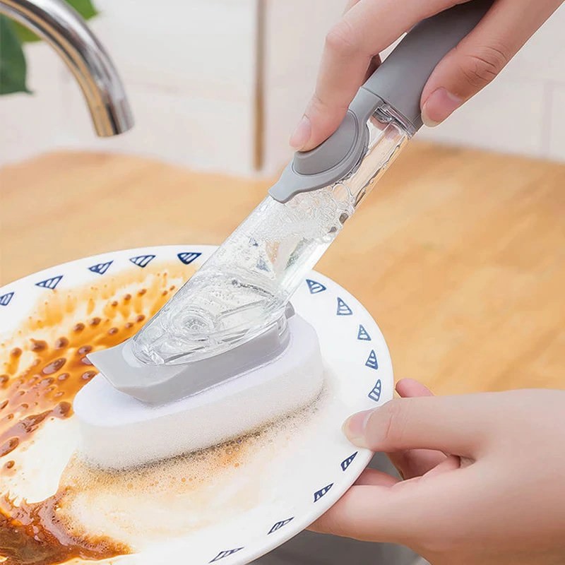 Escova Limpeza 2 em 1 Dispenser Detergente Esponja Cozinha CleanerMax