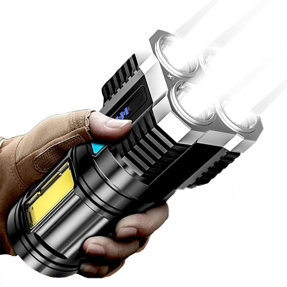 Lanterna Led USB 4 Núcleos à Prova D’água  Potente Recarregável