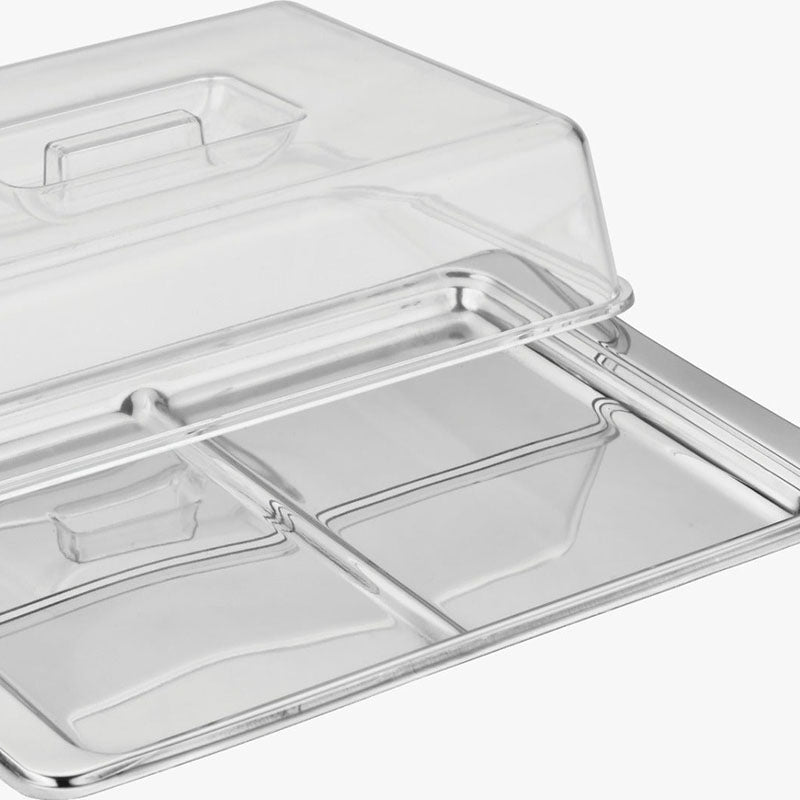 Porta Frios Aço Inox Tampa Acrílica Cozinha Queijo Presunto