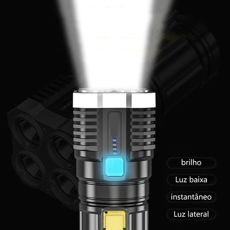 Lanterna Led USB 4 Núcleos à Prova D’água  Potente Recarregável