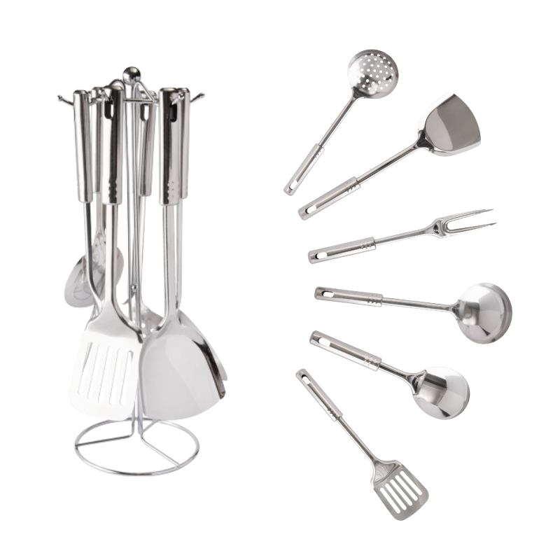 Conjunto Utensílios 7 peças Inox Linha Premium com Suporte de Brinde