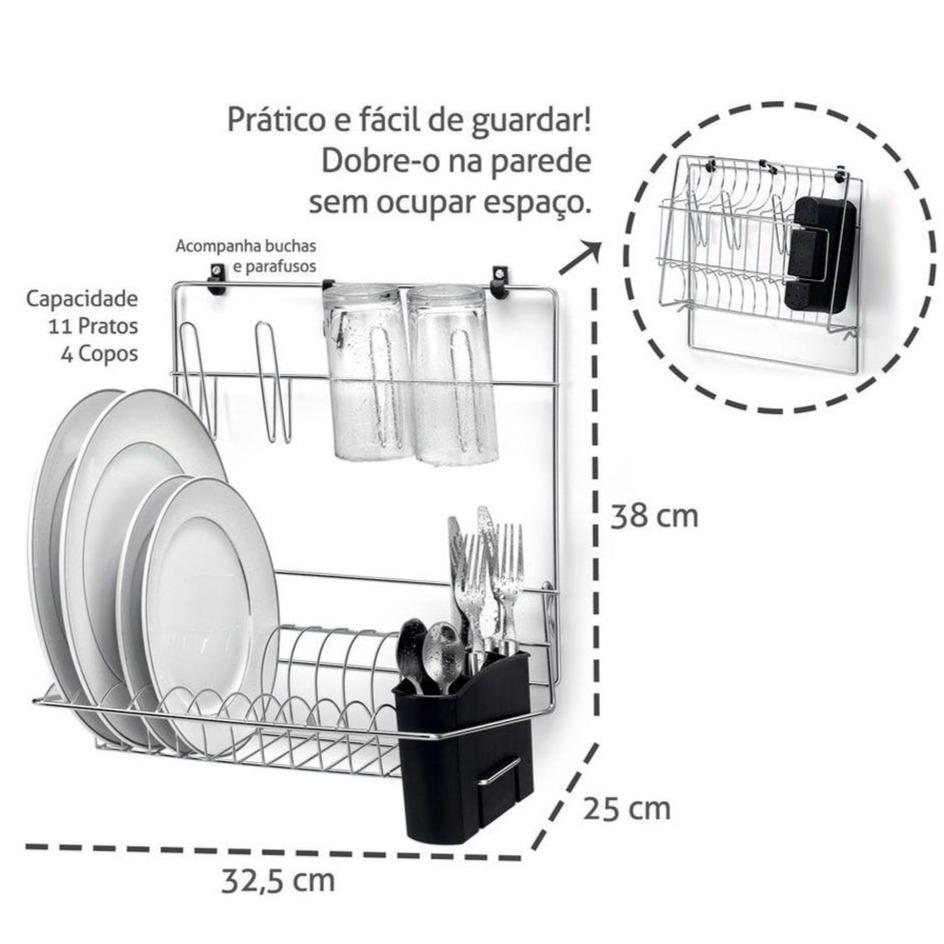 Escorredor de Louças de Parede Cromado Cook Home Organizador
