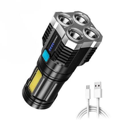 Lanterna Led USB 4 Núcleos à Prova D’água  Potente Recarregável