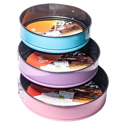 Kit 3 Formas Redondas Coloridas Assadeiras Fundo Removível Bolo Torta