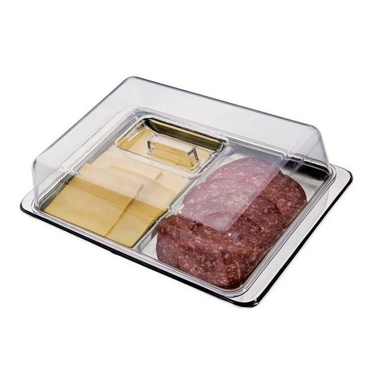 Porta Frios Aço Inox Tampa Acrílica Cozinha Queijo Presunto