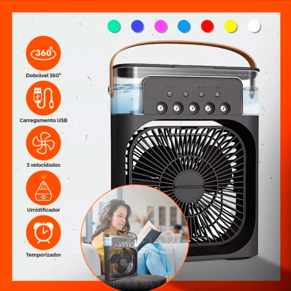Mini Climatizador Portátil de Ar com Reservatório para Água e Gelo (Spray de Água)