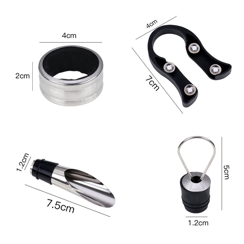 Kit 5 Peças Abridor de Vinho Saca Rolhas Anel Salva Gotas