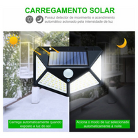 Luminária Solar Parede 100 Led´s Sensor Presença com 3 Funções