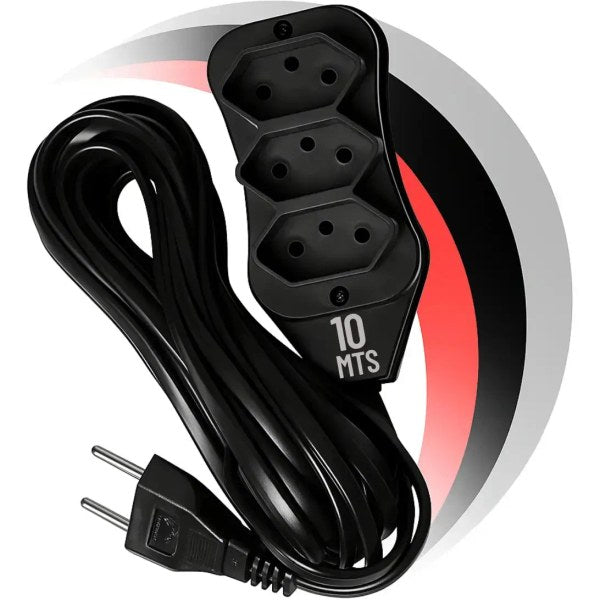 Extensão Elétrica Bivolt 10 metros com 3 Tomadas