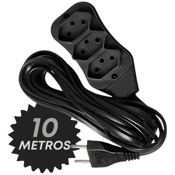 Extensão Elétrica Bivolt 10 metros com 3 Tomadas