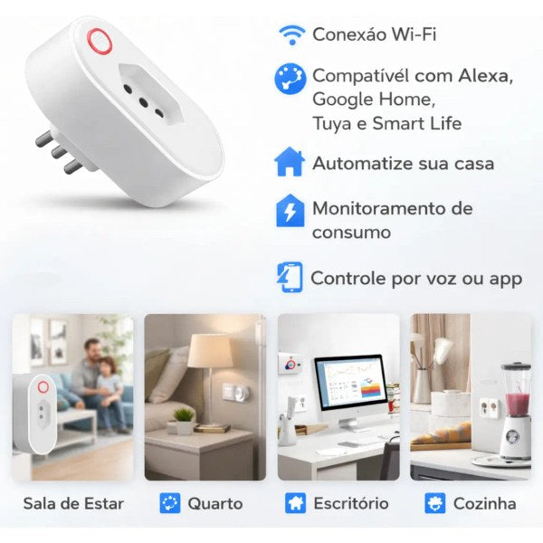 Tomada Inteligente Wi-Fi 110V-220V com Alexa e Google Home para Automação Residencial