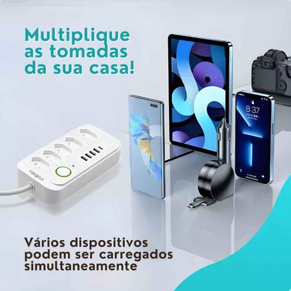 Extensão 5 Tomadas e 4 USB LED Bivolt 110v/220v