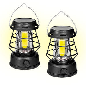 2 Unid. Lampião Luminária LED Cob Recarregável Usb e Energia Solar Camping Pesca e Aventura