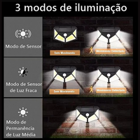 Luminária Solar Parede 100 Led´s Sensor Presença com 3 Funções