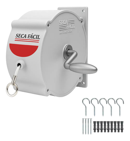 Varal Retrátil Branco 30m Recolhivel + buchas e ganchos para instalação