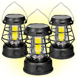 3 Unid. Lampião Luminária LED Cob Recarregável Usb e Energia Solar Camping Pesca e Aventura