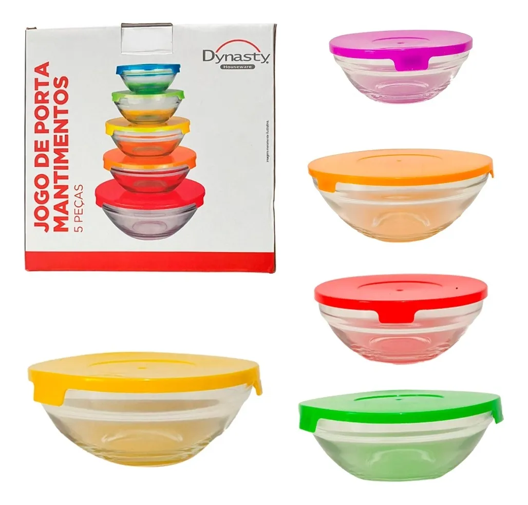 Jogo de Potes de Vidro com Tampa Redondo 5 Peças