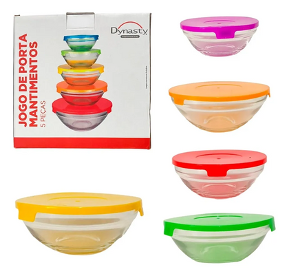 Jogo de Potes de Vidro com Tampa Redondo 5 Peças