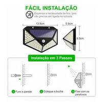 Luminária Solar Parede 100 Led´s Sensor Presença com 3 Funções