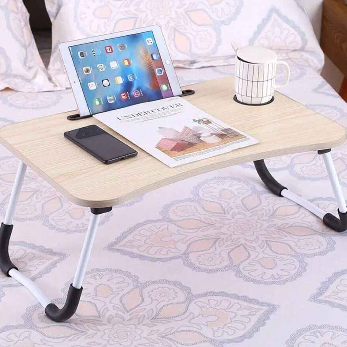 Mesa Dobrável para Notebook com Suporte para Tablet e Copo
