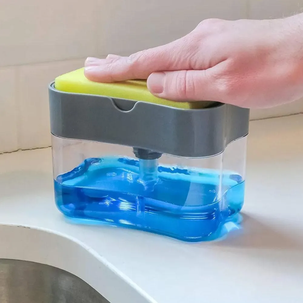 [2 Unidades] - Dispenser Detergente 2 em 1 Esponja Limpeza Louça Dosador