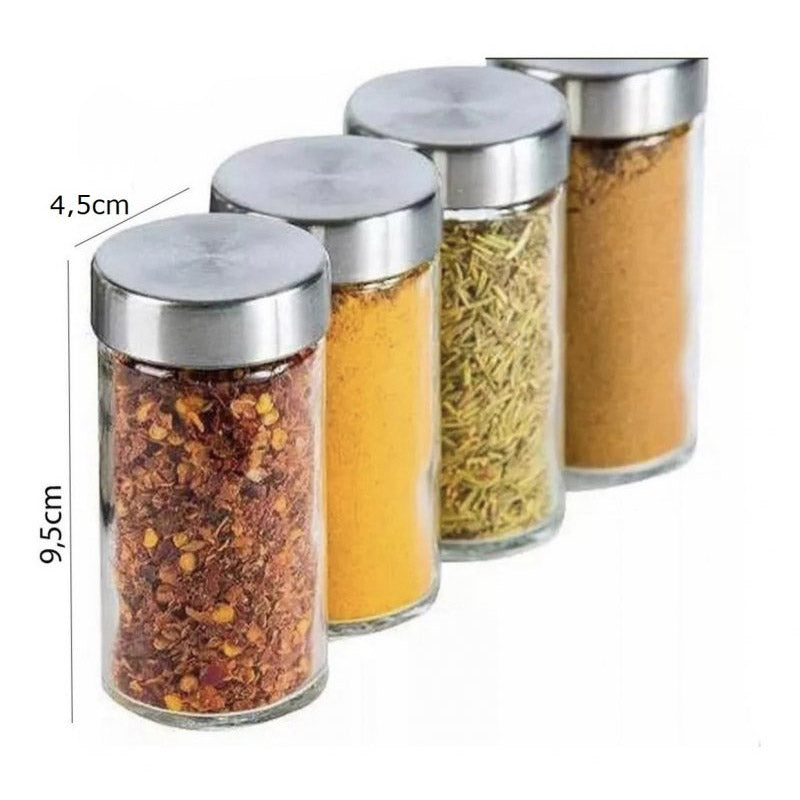 Porta Condimentos 16 Frascos Vidro Quadrado Giratório Aço Inox Linha Premium [Frete Grátis]