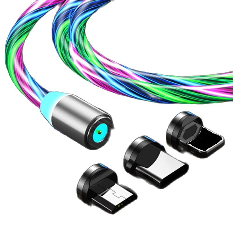 Cabo Magnético Luminoso Led 3 em 1 Carregador USB +Tipo C + iPhone