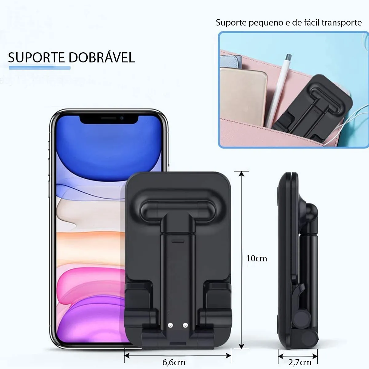 [2 Unidades] - Suporte Black Celular de Mesa Retrátil Móvel Tablet iPad Premium